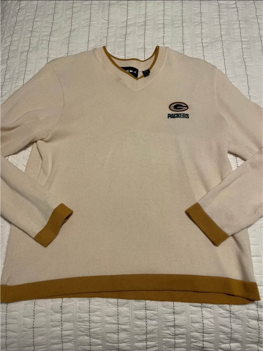 Vintage Green Bay Packers Beige V-Neck Sweater - Tundra - Picture 2 of 4